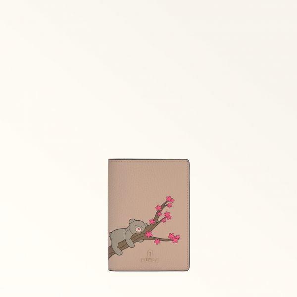  Furla Camelia Porte Passeport S Toni Cotone Rose Cuir De Veau Grainé Eracle à Imprimé Orso Primavera Femme 