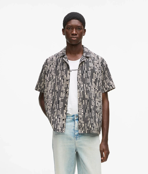  Kl Jeans Kl Jeans - Chemise à Manches Courtes Avec Imprimé Logo, Homme, Logo Linéaire Imprimé Sur Toute La Surface 