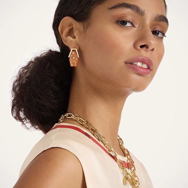  La Doublej Earrings Women - Crystalled Portal Earrings Solid Orange One Size 70% Resin 20% Crystal 10% Brass 