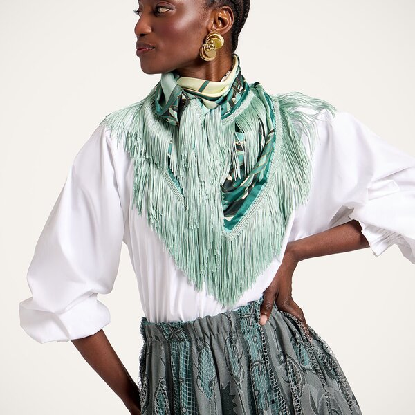  La Doublej Foulards & Scarves Women - Reversible Fringe Foulard 90 Blooming Tulip Placée Mint One Size 100% Silk 