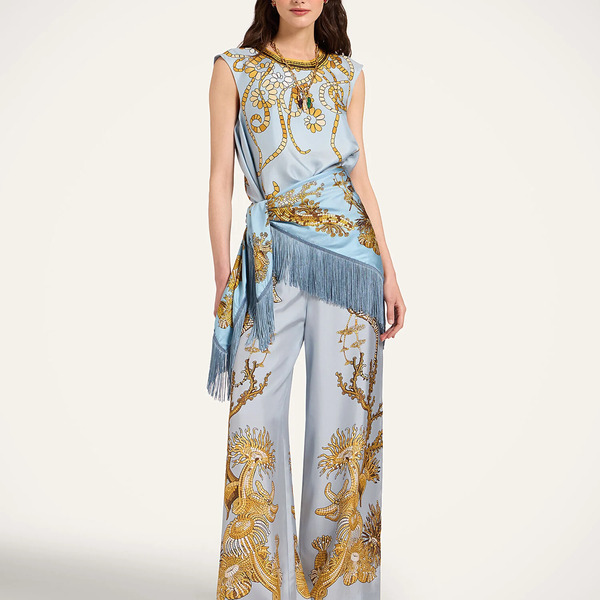  La Doublej Foulards & Scarves Women - Reversible Fringe Foulard 90 Oceania Placée Light Blue One Size 100% Silk 