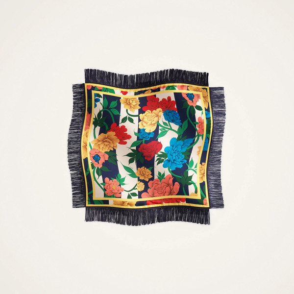  La Doublej Foulards & Scarves Women - Reversible Fringe Foulard 90 Princess Peony Placée Blue One Size 100% Silk 