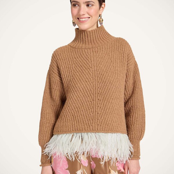  La Doublej Knitwear Women - High Kick Sweater Solid Camel L 66%baby Alpaca 22%polyammide 10%wool Merino Fine 2%ostrich Feathers 
