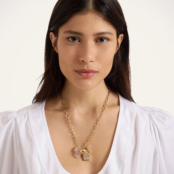  La Doublej Necklaces Women - Protection Charm Necklace Pink Quartz Gold One Size 70% Brass 15% Crystal 15% Pink Quartz 