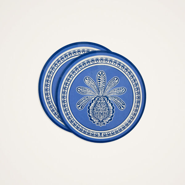  La Doublej Placemats & Runners Women - Disk Placemats Set Of 2 Big Pineapple Blue One Size 83% Wood Fiber 12% Cork 5% Polyester 