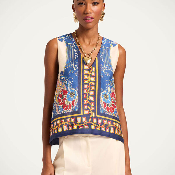  La Doublej Shirts & Tops Women - V-neck Scala Top Lemuria Placée Blue L 48% Linen 28% Cotton 24% Silk 