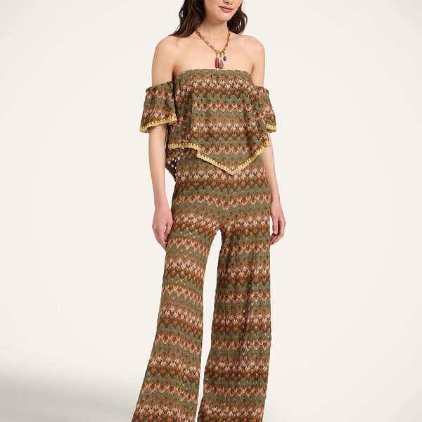  La Doublej Shorts & Pants Women - Palazzo Pants Multicolor Green & Orange L 50% Cotton 50% Polyester 