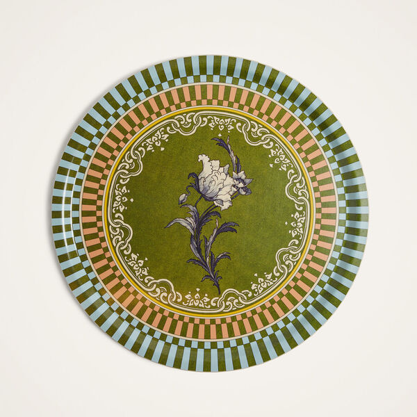  La Doublej Trays & Boxes Women - Large Round Printed Tray Nymph Bloom Fiesole Green One Size 100% Wood 