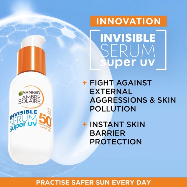  Garnier Ambre Solaire Spf 50+ Super Uv Sérum Invisible Pour Le Visage 30 ml 
