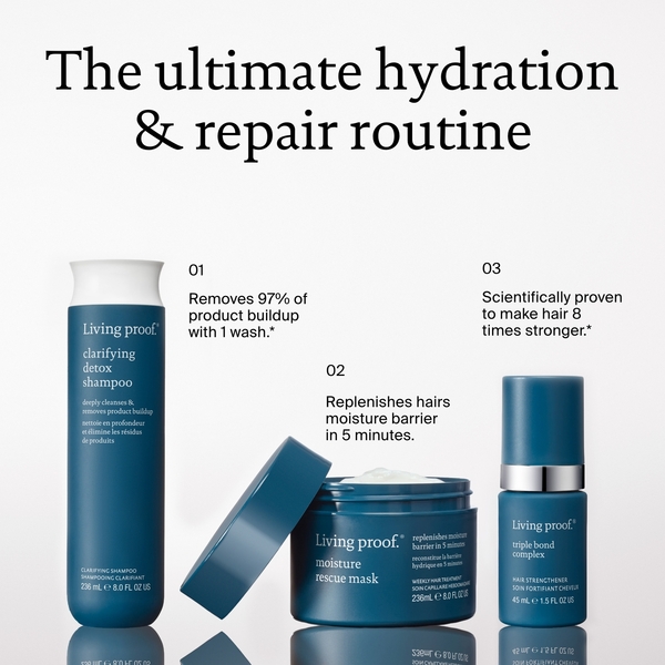  Living Proof Clarifying Detox Shampoo + Moisture Rescue Mask For Detox & Hair Hydration 