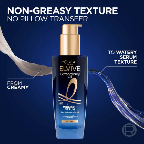  L'oréal Paris Elseve Huile Extraordinaire Midnight Sérum Huile Précieuse Nutrition Absolue Pour Cheveux Secs 100 ml 