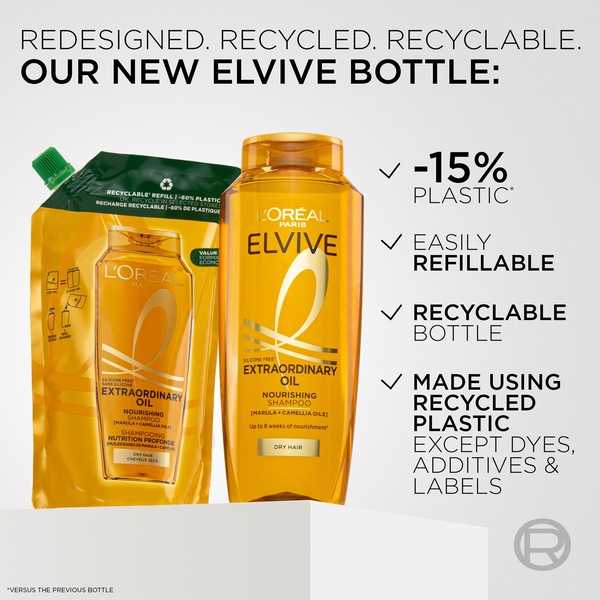 L'oréal Paris Elvive Extraordinary Oil Nourishing Shampoo With Marula & Camellia Oils For Dry Hair 500ml 