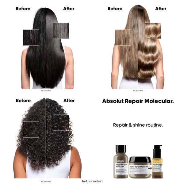  L'oréal Professionnel Absolut Repair Molecular Rinse-off Hair Mask 250ml & Bi-phase Hair Oil For Damaged Hair 30ml 