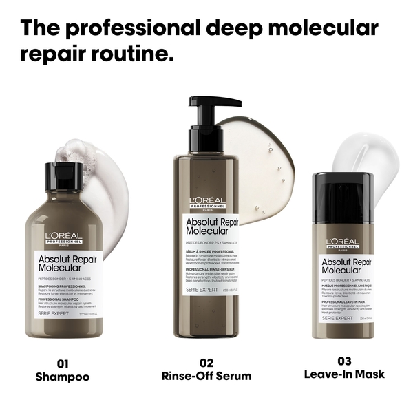  L'oréal Professionnel Serie Expert Absolut Repair Molecular Shampoo, Rinse-off Serum And Mask Routine For Damaged Hair 