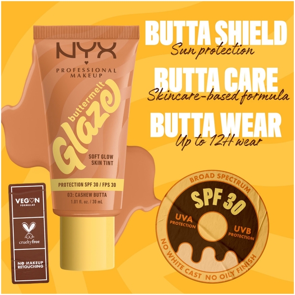  Nyx Professional Makeup Buttermelt Glaze Soft Glow Skin Tint + Spf/fps 30 Fond De Teint (différentes Teintes) - Cashew 