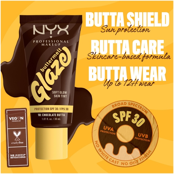 Nyx Professional Makeup Buttermelt Glaze Soft Glow Skin Tint + Spf/fps 30 Fond De Teint (différentes Teintes) - Chocolate 
