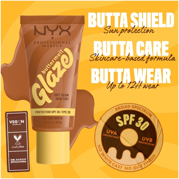  Nyx Professional Makeup Buttermelt Glaze Soft Glow Skin Tint + Spf/fps 30 Fond De Teint (différentes Teintes) - Chai 