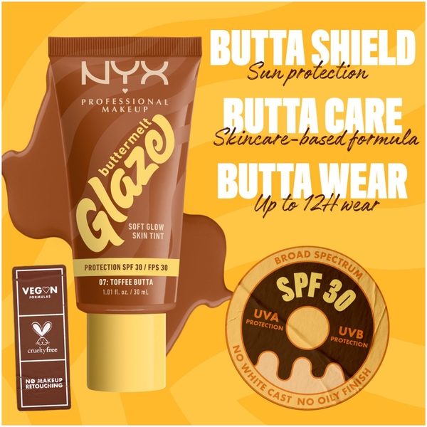  Nyx Professional Makeup Buttermelt Glaze Soft Glow Skin Tint + Spf/fps 30 Fond De Teint (différentes Teintes) - Toffee 