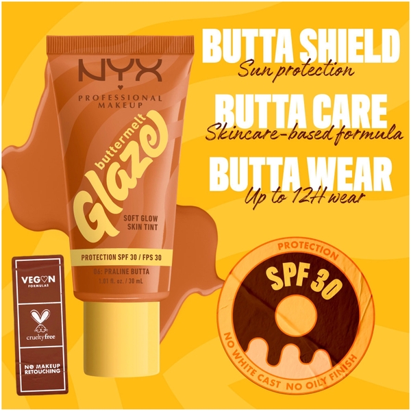  Nyx Professional Makeup Buttermelt Glaze Soft Glow Skin Tint + Spf/fps 30 Fond De Teint (différentes Teintes) - Praline 