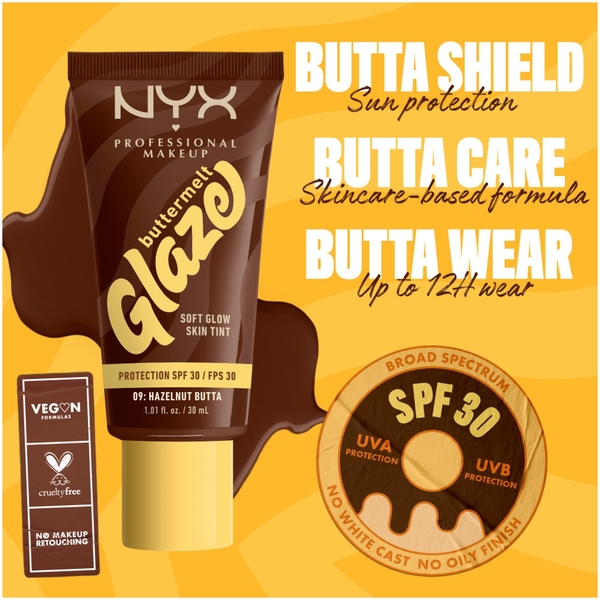  Nyx Professional Makeup Buttermelt Glaze Soft Glow Skin Tint + Spf/fps 30 Fond De Teint (différentes Teintes) - Hazelnut 
