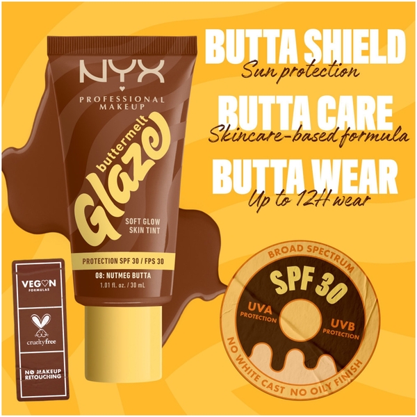  Nyx Professional Makeup Buttermelt Glaze Soft Glow Skin Tint + Spf/fps 30 Fond De Teint (différentes Teintes) - Nutmeg 