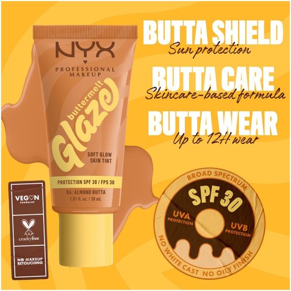  Nyx Professional Makeup Buttermelt Glaze Soft Glow Skin Tint + Spf/fps 30 Fond De Teint (différentes Teintes) - Almond 
