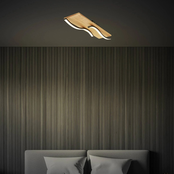  Briloner Briloner Plafonnier Led Vinka, 55x14 Cm, à 2 Lampes, Couleur Bois 