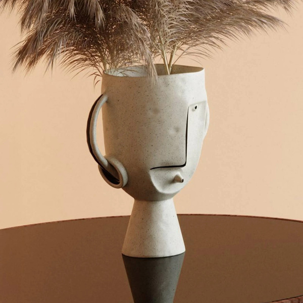  Kare Kare Vase Face Pot, Hauteur 30 Cm, Grès émaillé, Peint 