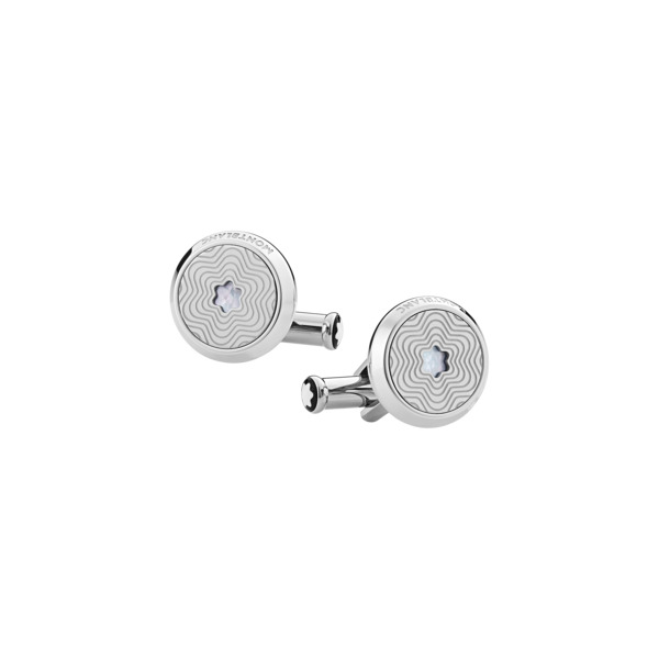  Montblanc - Boutons De Manchette Avec Emblème Sommet Enneigé En Nacre - Acier Inoxydable - Mb123808 - Boutons De Manchette 