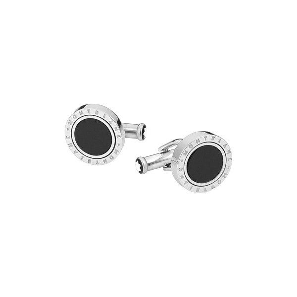  Montblanc - Boutons De Manchette Meisterstück Avec Incrustation D'onyx - Acier Inoxydable - Mb116664 - Boutons De Manchette 