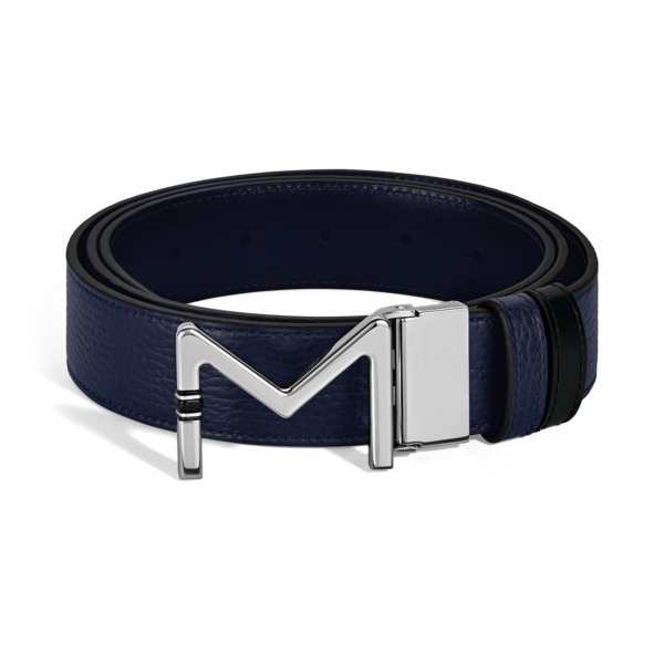  Montblanc - Ceinture Réversible Boucle Meisterstück De 35 Mm En Cuir Bleu Nuit/noir - Mb221094 - Ceintures 