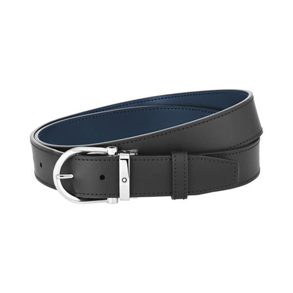  Montblanc - Ceinture Réversible Horseshoe 35 Mm En Cuir - Bleu-noir (indélébile, Encre Ferrique) - Cuir - Mb128784 - Ceintures 