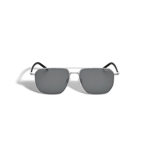  Montblanc - Lunettes De Soleil Carrées Avec Monture En Métal Argenté - Argent - Métal - Mb134463 - Solaires 