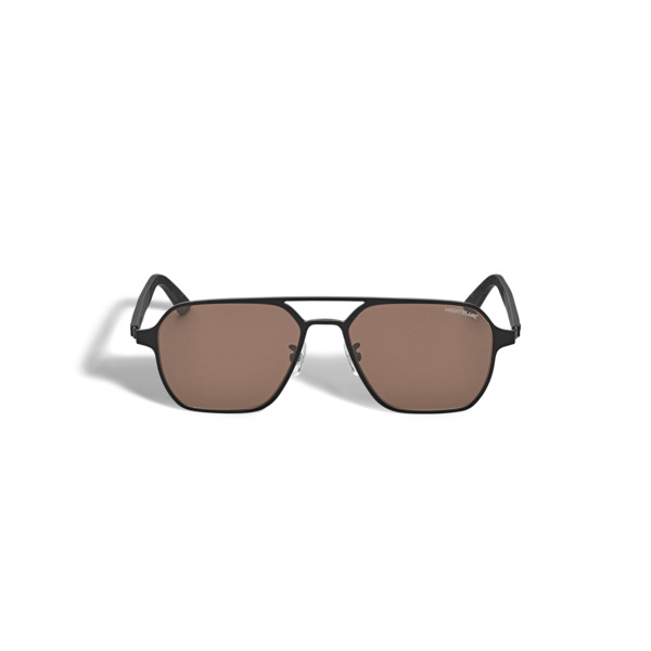  Montblanc - Lunettes De Soleil Carrées Avec Monture En Métal Noir - Noir - Métal - Mb134473 - Solaires 