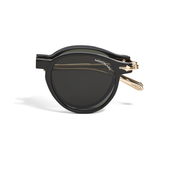  Montblanc - Lunettes De Soleil Ovales Pliables Avec Monture Injectée Noire - Noir - Injection Plastique - Mb135569 - Solaires 
