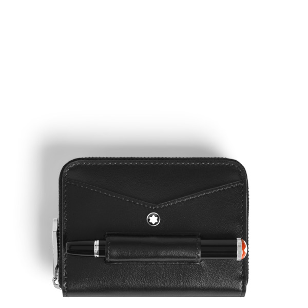  Montblanc - Mini Portefeuille 2cc Zippé Avec Boucle Pour Instrument D'écriture En Cuir Meisterstück - Noir - Cuir - Mb221298 - Portefeuilles 