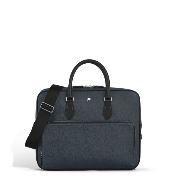  Montblanc - Porte-documents Moyen Modèle Avec Poche En Cuir Sartorial - Bleu Tweed - Cuir - Mb220332 - Porte-documents 