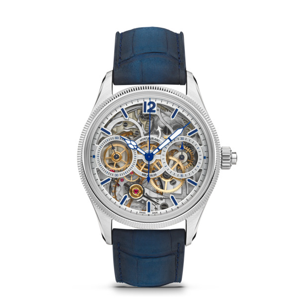  Montblanc - Montblanc 1858 The Unveiled Secret Minerva Monopusher Chronograph Limited Edition - 58 Pièces - Bleu / Argenté - Acier - Or Gris - 