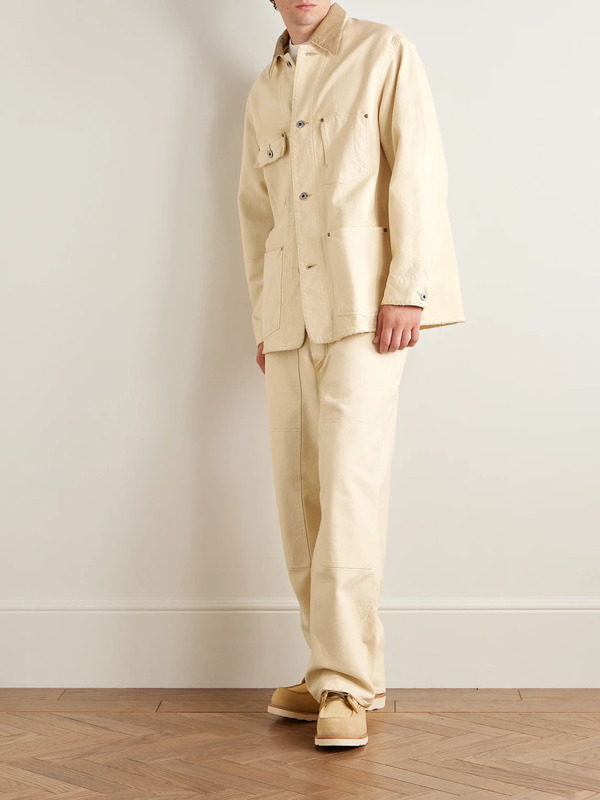  A.presse - Vintage Corduroy-trimmed Distressed Cotton-blend Canvas Coverall Jacket - Men - Neutrals - 3 