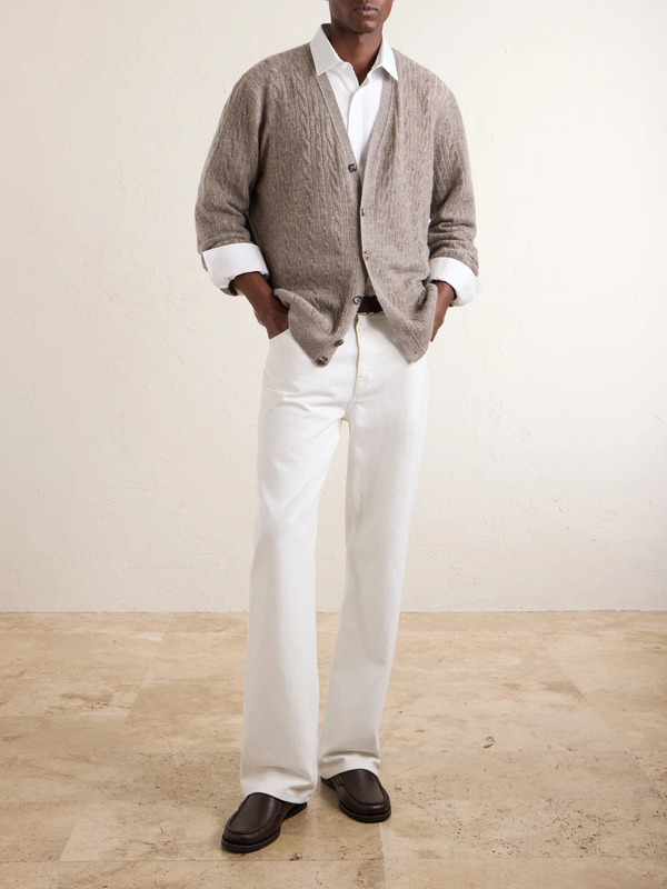  Loro Piana - Walnut Cable-knit Virgin Wool, Cashmere And Silk-blend Cardigan - Men - Neutrals - It 48 