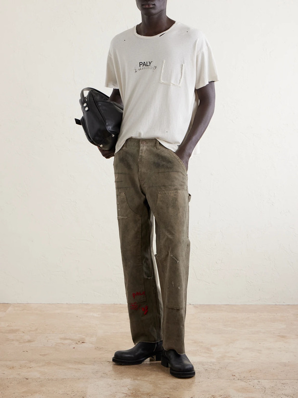  Paly Hollywood - Been Thru It Straight-leg Distressed Waxed Cotton-canvas Trousers - Men - Green - Uk/us 32 