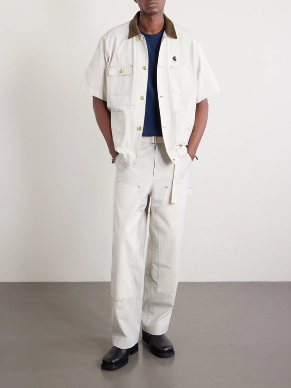  Sacai - Carhartt Wip Duck Wide-leg Belted Grain De Poudre And Cotton-canvas Trousers - Men - Neutrals - 2 