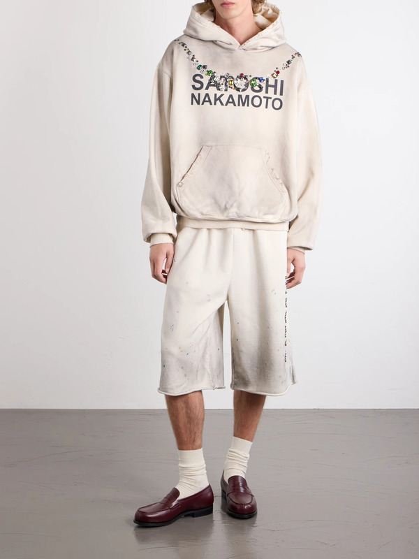  Satoshi Nakamoto - Necklace Logo-print Embellished Distressed Cotton-jersey Hoodie - Men - White - S 