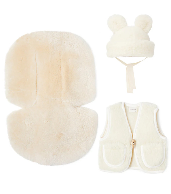  Binibamba Binibamba Bébé – Set Bonnet, Doublure Pour Poussette Et Veste Sans Manches En Laine 