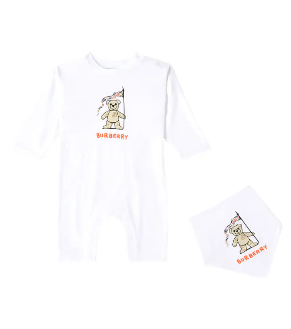  Burberry Kids Burberry Kids Bébé – Set Grenouillère Et Bavoir En Coton à Logo 