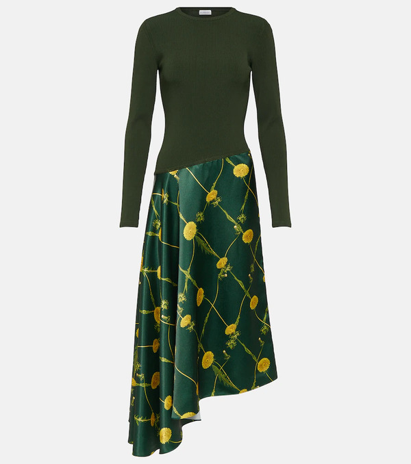  Burberry Burberry Robe Midi Imprimée En Jersey Et Satin 