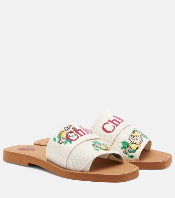  Chloe Chloé Mules Woody En Lin à Broderie 