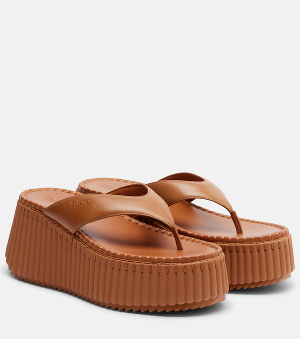  Chloe Chloé Tongs Compensées Nama En Cuir 