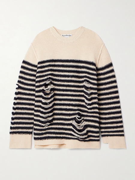  Acne Studios - Distressed Striped Wool-blend Sweater - Cream 