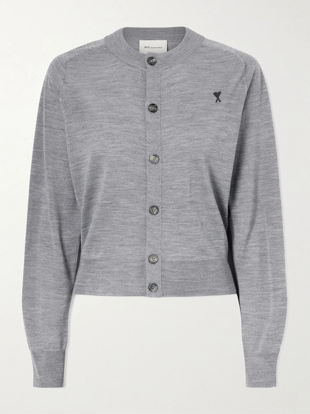  Ami Paris - Embroidered Wool Cardigan - Gray 